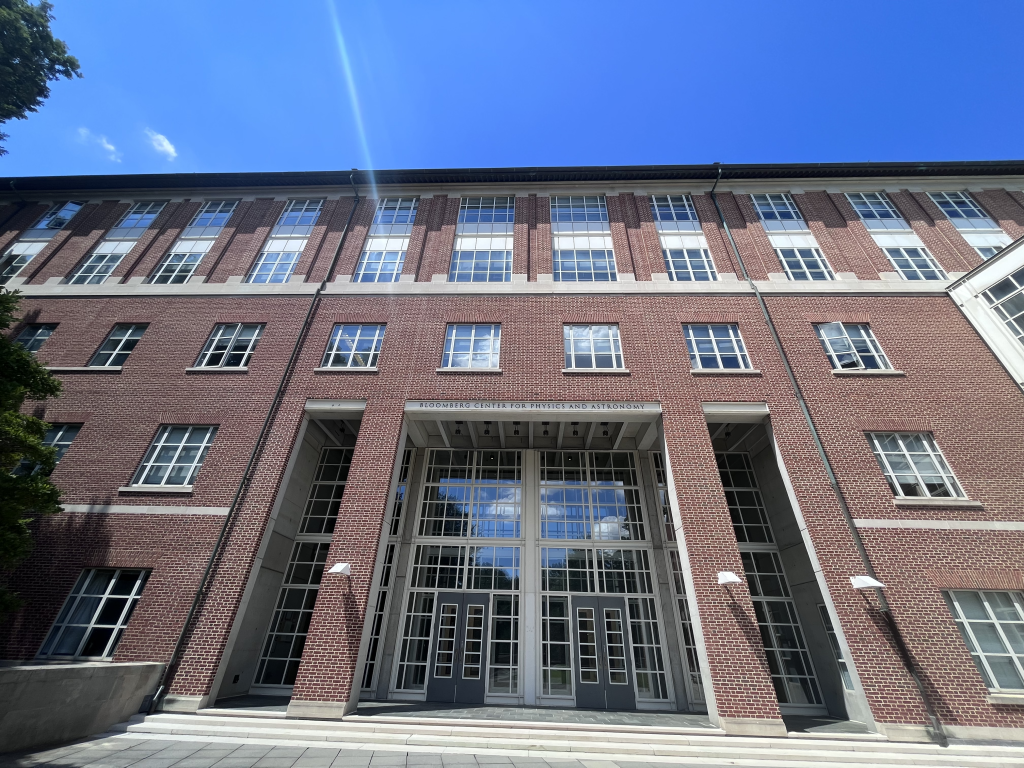 A brick facade of the Bloomberg Physics and Astronomy building that houses IDIES and SSEC