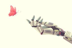 Graphic of robot hand and butterfly