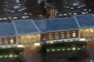 Two aerial photographs of MSE Library. The one on the right is a deblurred version of the one on the left.